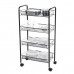 4  layer Black Kitchen Storage Rack Round Tube Rack Trolley Shelf With Wheels