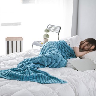 Mermaid Tail Knitted Blanket Fish Tail Blanket  Size  60x140cm  Lake Blue