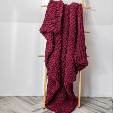 Handmade Thick Wool Knitted Blanket Sofa Chenille Stick Knitted Blanket  Size  80 x 100 CM  Wine red