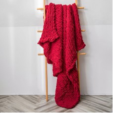 Handmade Thick Wool Knitted Blanket Sofa Chenille Stick Knitted Blanket  Size  80 x 100 CM  Scarlet