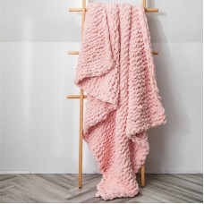 Handmade Thick Wool Knitted Blanket Sofa Chenille Stick Knitted Blanket  Size  130 x 160 CM  Pink