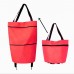 Portable Shopping Cart Foldable Tote With Wheels  Red