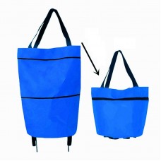 Portable Shopping Cart Foldable Tote With Wheels  Blue