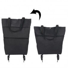 Portable Shopping Cart Foldable Tote With Wheels  Black