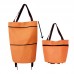 Portable Shopping Cart Foldable Tote With Wheels  Orange