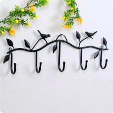 2 PCS Wrought Iron Birds Pattern Decorated Simple Clothes Hooks  Black